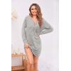 Ekouaer Women’s Nightshirt Long Sleeve Button Down Nightgown V-Neck Sleepwear Casual Pajama Dress(Light Grey Striped)