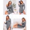 Ekouaer Women’s Nightshirt Long Sleeve Button Down Nightgown V-Neck Sleepwear Casual Pajama Dress(Medium Grey Striped)