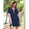 Ekouaer Women’s Nightshirt Long Sleeve Button Down Nightgown V-Neck Sleepwear Casual Pajama Dress(Navy Blue)