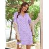 Ekouaer Women’s Nightshirt Long Sleeve Button Down Nightgown V-Neck Sleepwear Casual Pajama Dress(Purple Floral)