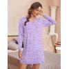 Ekouaer Women’s Nightshirt Long Sleeve Button Down Nightgown V-Neck Sleepwear Casual Pajama Dress(Purple Floral)