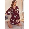 Ekouaer Women’s Nightshirt Long Sleeve Button Down Nightgown V-Neck Sleepwear Casual Pajama Dress(Red Floral)