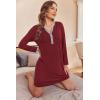 Ekouaer Women’s Nightshirt Long Sleeve Button Down Nightgown V-Neck Sleepwear Casual Pajama Dress(Wine Red)