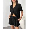 Ekouaer Womens Pajama Sets Button Up Bride Pj Shorts Set 2 Piece Soft Sleepwear Short Sleeve Lounge Sets, S-XXL(Dark Black)