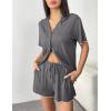 Ekouaer Womens Pajama Sets Button Up Bride Pj Shorts Set 2 Piece Soft Sleepwear Short Sleeve Lounge Sets, S-XXL(Dark Grey)