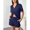 Ekouaer Womens Pajama Sets Button Up Bride Pj Shorts Set 2 Piece Soft Sleepwear Short Sleeve Lounge Sets, S-XXL(Navy Blue)