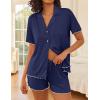 Ekouaer Womens Pajama Sets Button Up Bride Pj Shorts Set 2 Piece Soft Sleepwear Short Sleeve Lounge Sets, S-XXL(Navy Blue)