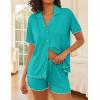 Ekouaer Womens Pajama Sets Button Up Bride Pj Shorts Set 2 Piece Soft Sleepwear Short Sleeve Lounge Sets, S-XXL(Peacock Blue)