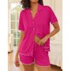 Ekouaer Womens Pajama Sets Button Up Bride Pj Shorts Set 2 Piece Soft Sleepwear Short Sleeve Lounge Sets, S-XXL(Rose Red)