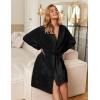 Ekouaer Women’s Robes Short Plush Bathrobe Knee Length Warm Soft Jacquard Robe Winter House Coat with Pockets S-XXL(Black)