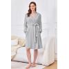 Ekouaer Women’s Robes Short Plush Bathrobe Knee Length Warm Soft Jacquard Robe Winter House Coat with Pockets S-XXL(Light Grey)