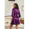 Ekouaer Women’s Satin Robes 3/4 Sleeve Silk Robes Short Kimono Sexy Bride Bathrobes Lace Trim Loungewear with Pockets(Purple)