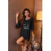 Ekouaer Women’s Sleepshirt Deep V Neck Nightgown Batwing Nightshirt Oversized Sleepwear(Black Letters)