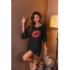 Ekouaer Women’s Sleepshirt Deep V Neck Nightgown Batwing Nightshirt Oversized Sleepwear(Black Lipprint)