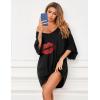 Ekouaer Women’s Sleepshirt Deep V Neck Nightgown Batwing Nightshirt Oversized Sleepwear(Black Lipprint)