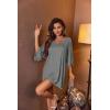 Ekouaer Women’s Sleepshirt Deep V Neck Nightgown Batwing Nightshirt Oversized Sleepwear(Gray)