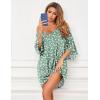 Ekouaer Women’s Sleepshirt Deep V Neck Nightgown Batwing Nightshirt Oversized Sleepwear(Green White Flower)
