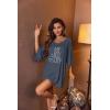 Ekouaer Women’s Sleepshirt Deep V Neck Nightgown Batwing Nightshirt Oversized Sleepwear(Grey Letters)