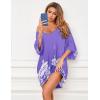 Ekouaer Women’s Sleepshirt Deep V Neck Nightgown Batwing Nightshirt Oversized Sleepwear(Purple Flower)