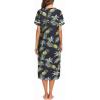 Ekouaer Womens Snap Front Dusters Cotton Housecoat Short Sleeve Nightgown House Dress With Pockets(Black Pineapple)