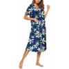 Ekouaer Womens Snap Front Dusters Cotton Housecoat Short Sleeve Nightgown House Dress With Pockets(Blue Floral)