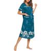 Ekouaer Womens Snap Front Dusters Cotton Housecoat Short Sleeve Nightgown House Dress With Pockets(Blue White Floral)