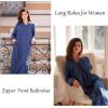 Ekouaer Zipper Robes for Women Long Knit Bathrobes Lightweight Full Length Housecoat with Pockets Nightgown S-3XL(Blue)