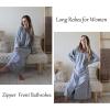 Ekouaer Zipper Robes for Women Long Knit Bathrobes Lightweight Full Length Housecoat with Pockets Nightgown S-3XL(Light Gray)
