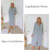 Ekouaer Zipper Robes for Women Long Knit Bathrobes Lightweight Full Length Housecoat with Pockets Nightgown S-3XL(Light Gray)