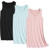 Ekouaer 3 Pack Nightgowns for Women Sleeveless Sleepwear Button Down Nightshirt Wide Strap Tank Sleep Shirt S-3XL(Black+light Blue+pink)