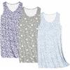 Ekouaer 3 Pack Nightgowns for Women Sleeveless Sleepwear Button Down Nightshirt Wide Strap Tank Sleep Shirt S-3XL(Blue Leopard+purple Print+pentagram)
