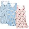 Ekouaer 3 Pack Nightgowns for Women Sleeveless Sleepwear Button Down Nightshirt Wide Strap Tank Sleep Shirt S-3XL(Moon+star+sheep)