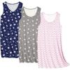 Ekouaer 3 Pack Nightgowns for Women Sleeveless Sleepwear Button Down Nightshirt Wide Strap Tank Sleep Shirt S-3XL(Navy Blue Moon+pentagram+pink Print)