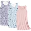Ekouaer 3 Pack Nightgowns for Women Sleeveless Sleepwear Button Down Nightshirt Wide Strap Tank Sleep Shirt S-3XL(Planet+purple Print+pink)