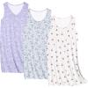 Ekouaer 3 Pack Nightgowns for Women Sleeveless Sleepwear Button Down Nightshirt Wide Strap Tank Sleep Shirt S-3XL(Purple Floral+cat+cherry)