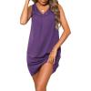 Ekouaer Cotton Nightgowns for Women Sleeveless Night Gown Tank Sleepshirt Wide Strap V Neck Nightshirt S-3XL(Purple)