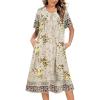 Ekouaer House Dress for Women Button Down Nightgown Short Sleeve Housecoat with pockets S-4XL(Beige Flower)