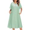 Ekouaer House Dress for Women Button Down Nightgown Short Sleeve Housecoat with pockets S-4XL(Green)