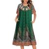 Ekouaer House Dress for Women Button Down Nightgown Short Sleeve Housecoat with pockets S-4XL(Green Ethnic Print)