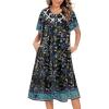 Ekouaer House Dress for Women Button Down Nightgown Short Sleeve Housecoat with pockets S-4XL(Navy Blue Flower)