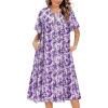 Ekouaer House Dress for Women Button Down Nightgown Short Sleeve Housecoat with pockets S-4XL(Purple Flower)