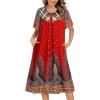 Ekouaer House Dress for Women Button Down Nightgown Short Sleeve Housecoat with pockets S-4XL(Red Ethnic Print)