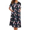 Ekouaer House Dress for Women with Pockets Button Down Duster Housecoat Short Sleeve Mumu Nightgown S-XXXL(Black Petunias)