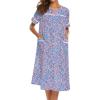 Ekouaer House Dress for Women with Pockets Button Down Duster Housecoat Short Sleeve Mumu Nightgown S-XXXL(Blue Flower)