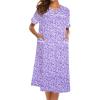 Ekouaer House Dress for Women with Pockets Button Down Duster Housecoat Short Sleeve Mumu Nightgown S-XXXL(Purple Dots)