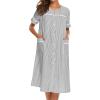 Ekouaer House Dress for Women with Pockets Button Down Duster Housecoat Short Sleeve Mumu Nightgown S-XXXL(Striped Black)