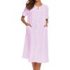 Ekouaer House Dress for Women with Pockets Button Down Duster Housecoat Short Sleeve Mumu Nightgown S-XXXL(Striped Pink)