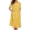 Ekouaer House Dress for Women with Pockets Button Down Duster Housecoat Short Sleeve Mumu Nightgown S-XXXL(Yellow Flower)