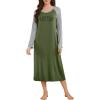 Ekouaer Long Sleeve Nightgowns for Women Calf Length Sleep Shirts Crew Neck Soft Nightshirts S-XXL(Army Green Coffee)