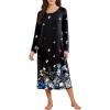 Ekouaer Long Sleeve Nightgowns for Women Calf Length Sleep Shirts Crew Neck Soft Nightshirts S-XXL(Black Butterfly Flower)